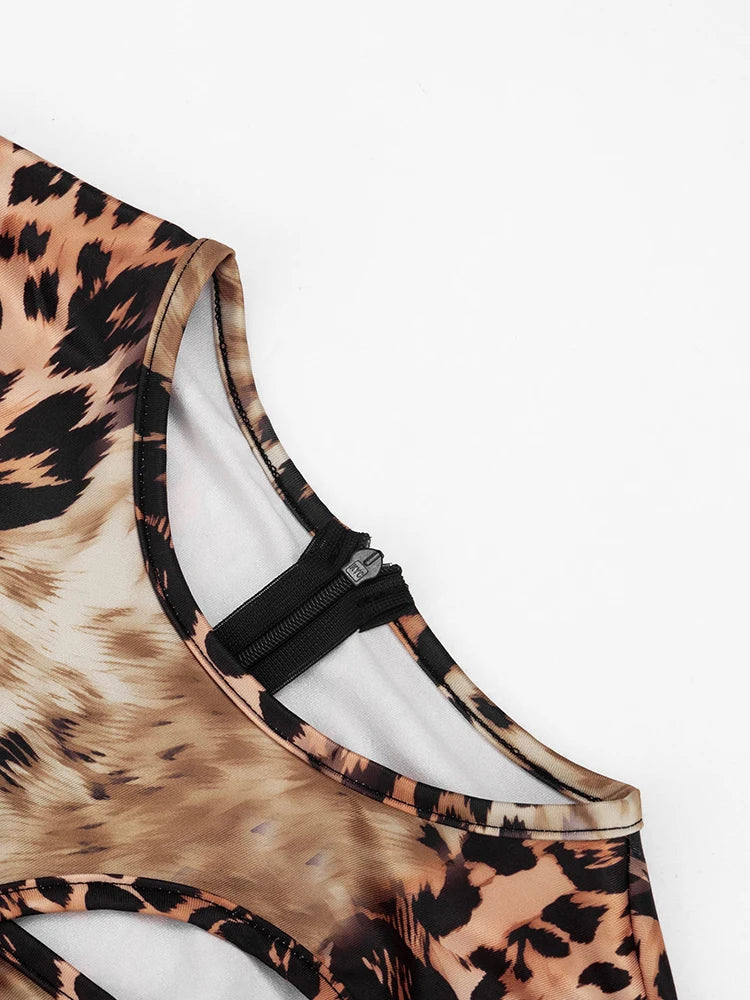 Leopard Print Hollow Out Two Piece Playsuit for Women