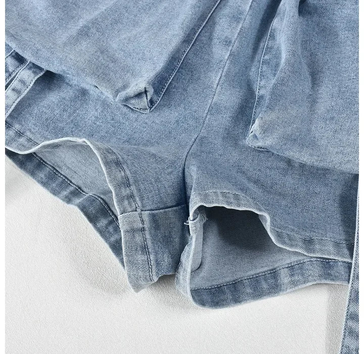Denim Jumpsuit Womens Clothing Pocket Sexy  Chest Hugging Elastic Waist Long Sleeves Conjoined Body Shorts for Female Streetwear