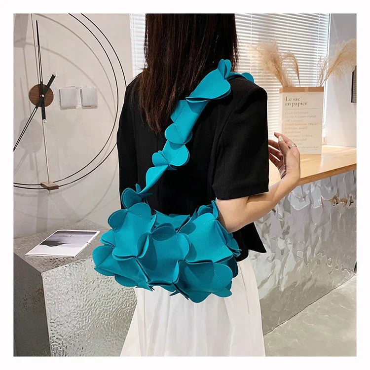 Korean Style 3D Flower PU Leather Shoulder Bag for Women