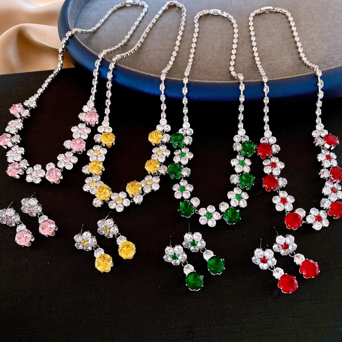 Floral Cubic Zirconia Necklace Set