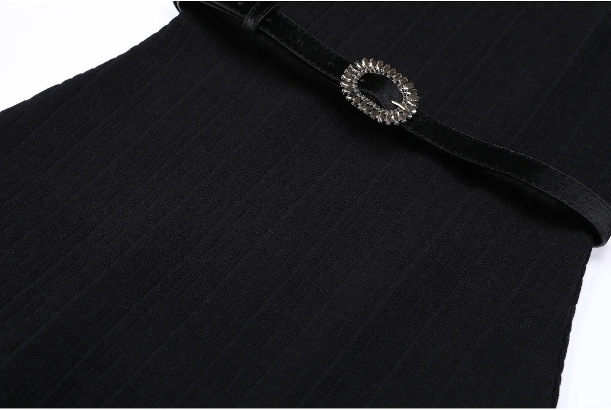 High-End Fashion Knitted Dress Set Autumn New Long Sleeve Single-Breasted Cardigan Coat Suspender Dress Women Two-Piece Set