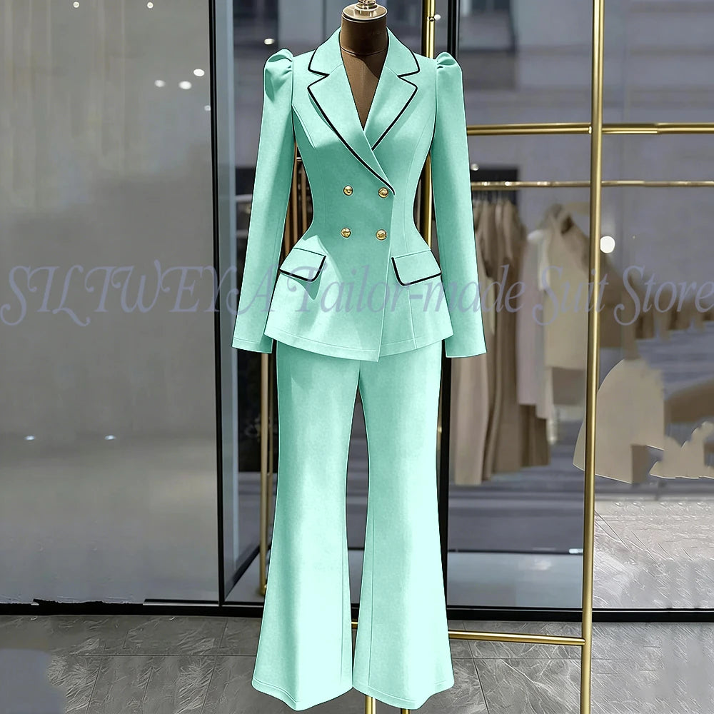 Double Breasted Blazer Set With Side Pockets For Women