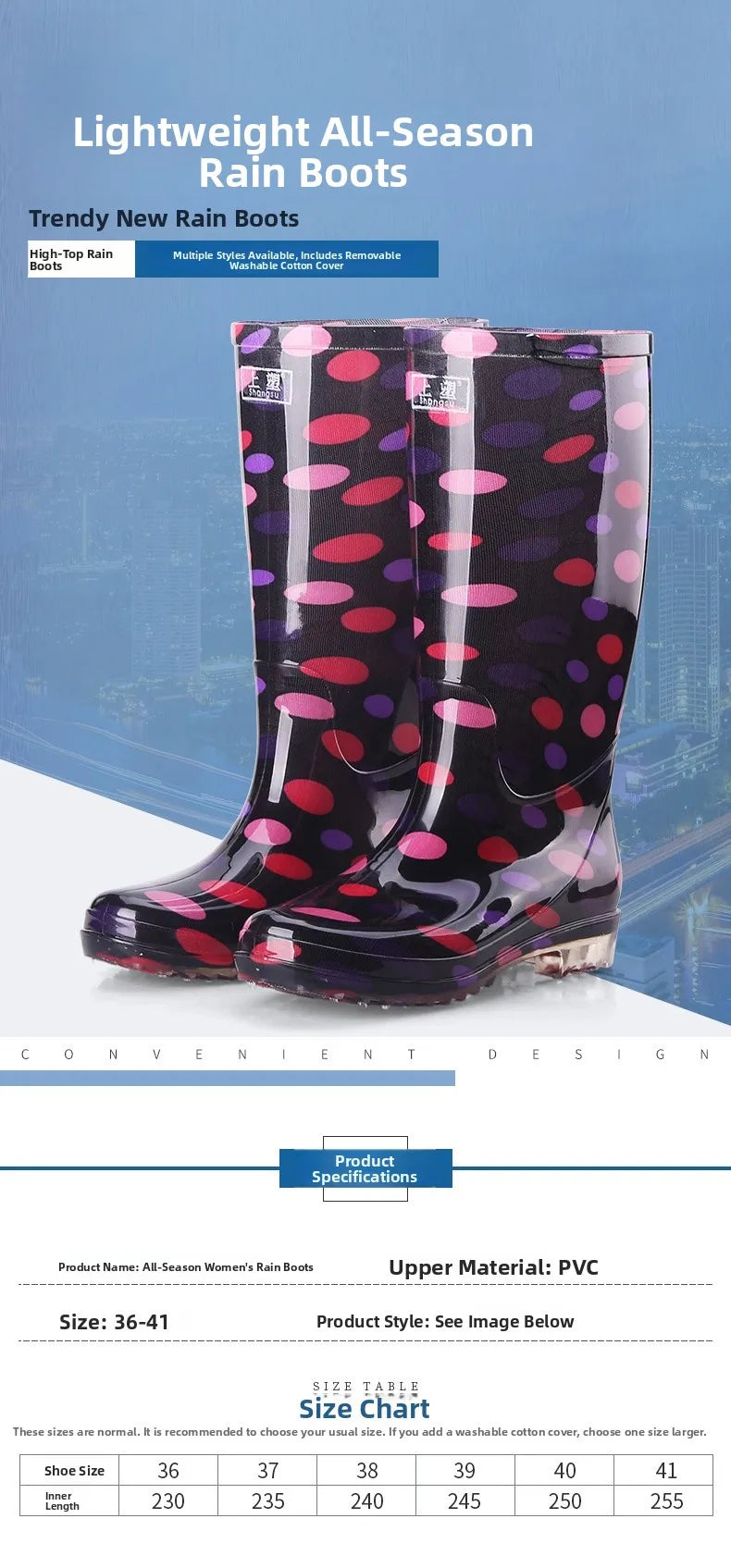 Floral Printed Anti Slip Comfortable Rain Boots For Women