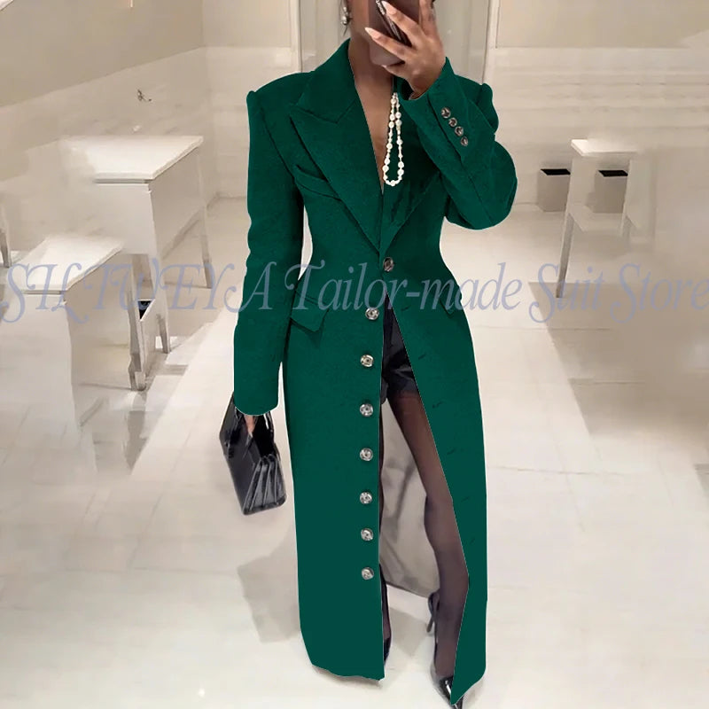 Elegant Slim Fit Blazer With Notched Collar For Women