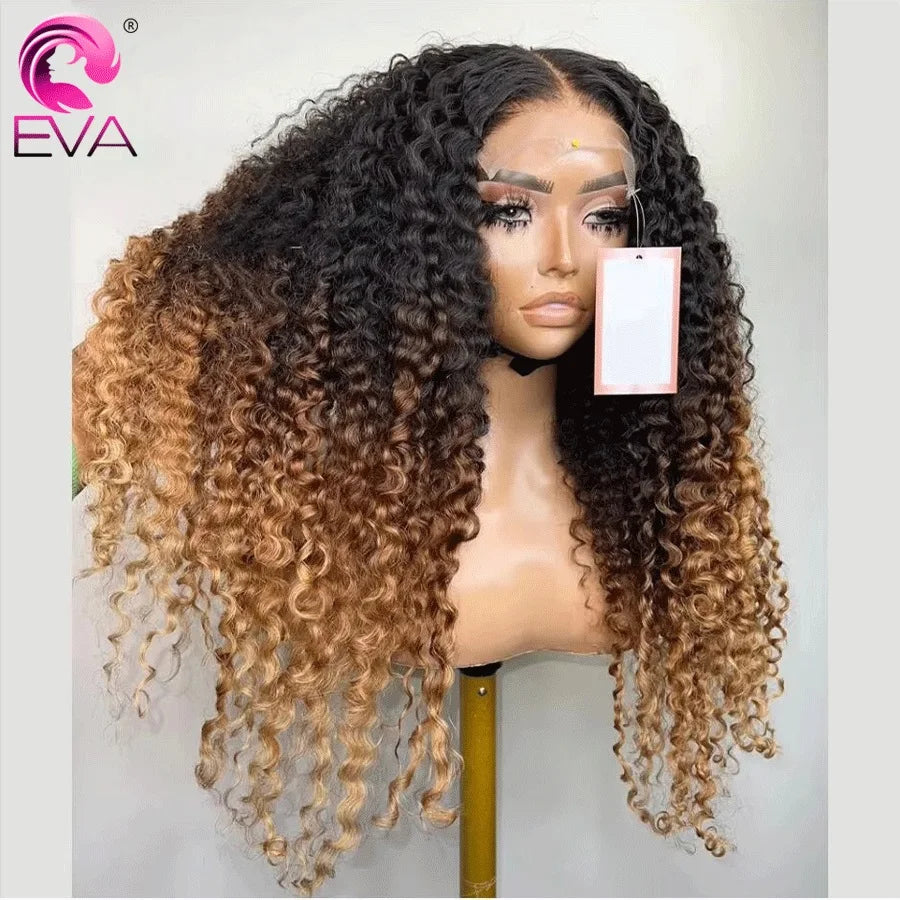 Caramel Brown Wand Curly 13x6 HD Lace Frontal Wig With Dark Root Wig Ombre Color 13x4 Lace Front Human Hair Wig HD Closure Wigs