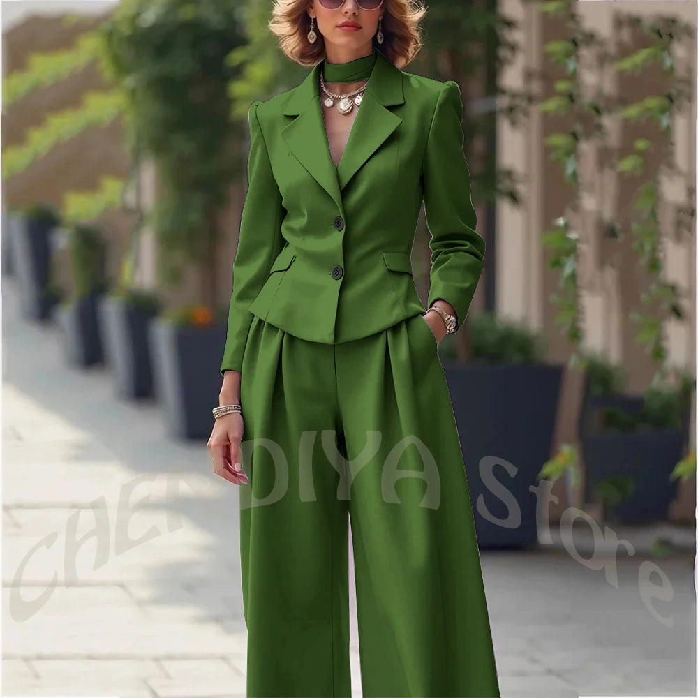 Elegant Notch Lapel Tailored Two Piece Suit Set for Women