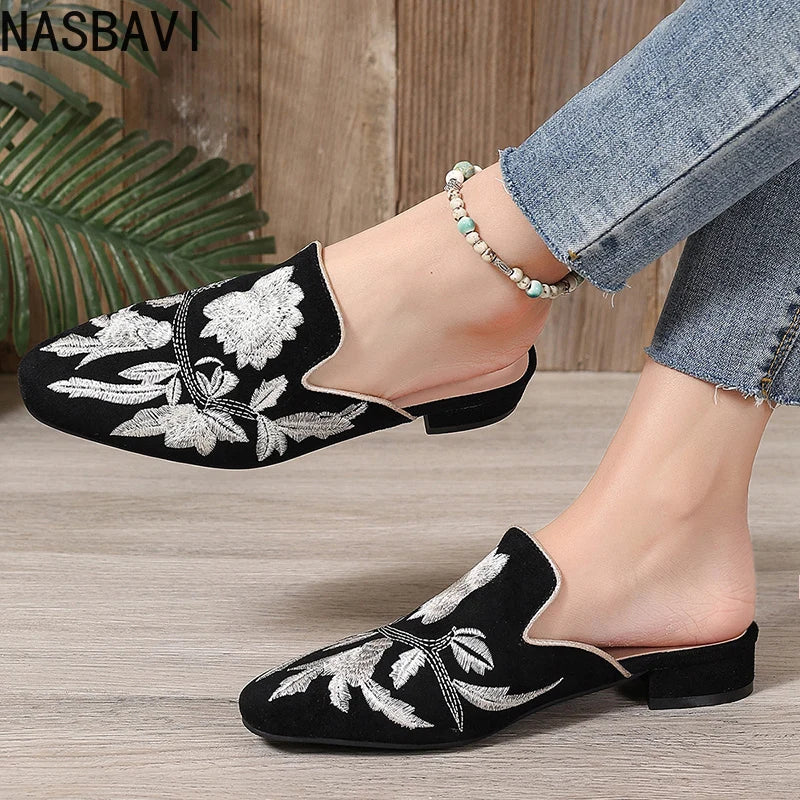 Chic Floral Velvet Embroidered Mules