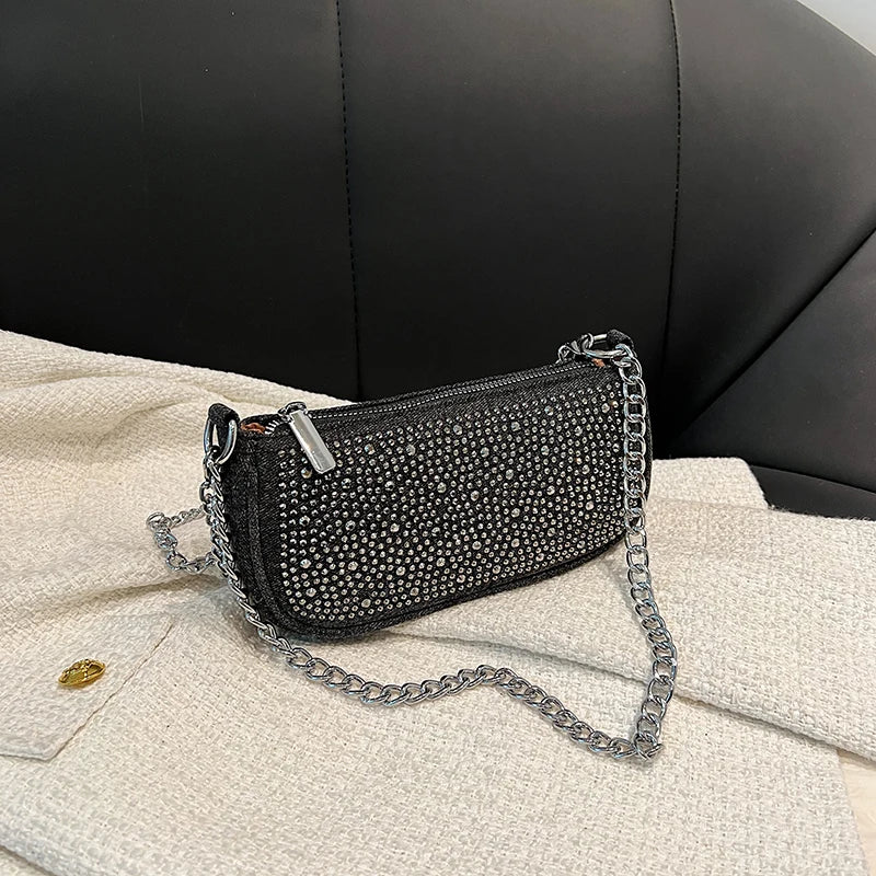 Rhinestone Appliqued Chain Shoulder Crossbody Bags for Women