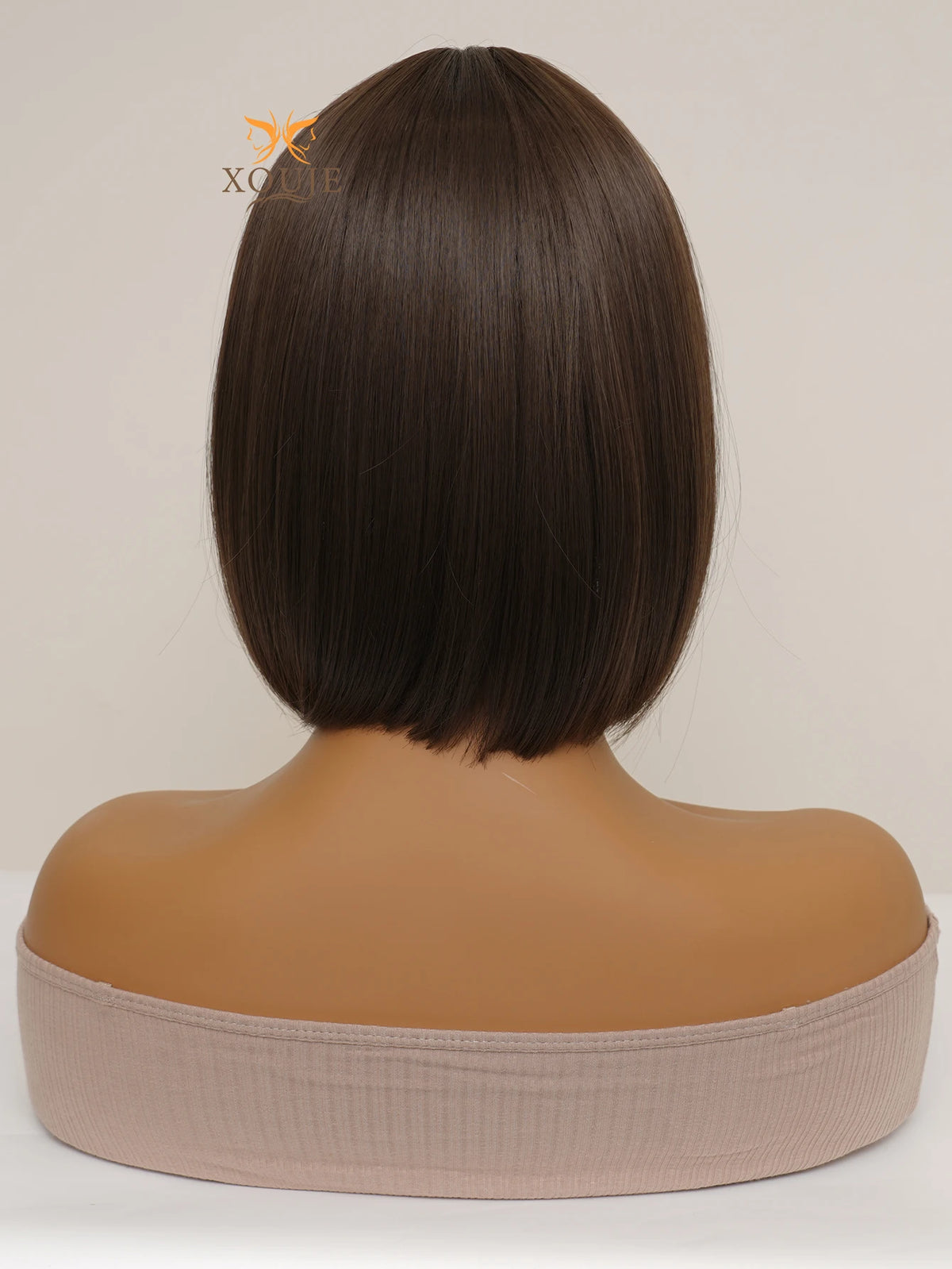 Natural Brown Straight Synthetic Wig With Bangs For Women