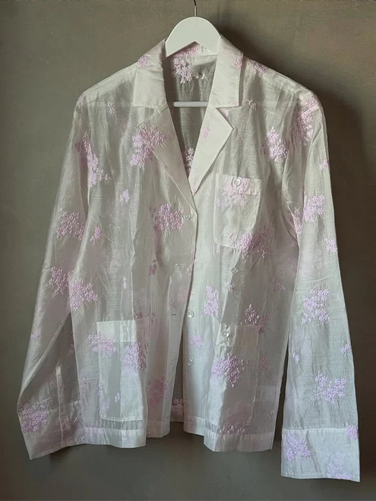 Sheer Casual Shirt and Wide Leg Pants Set for Women