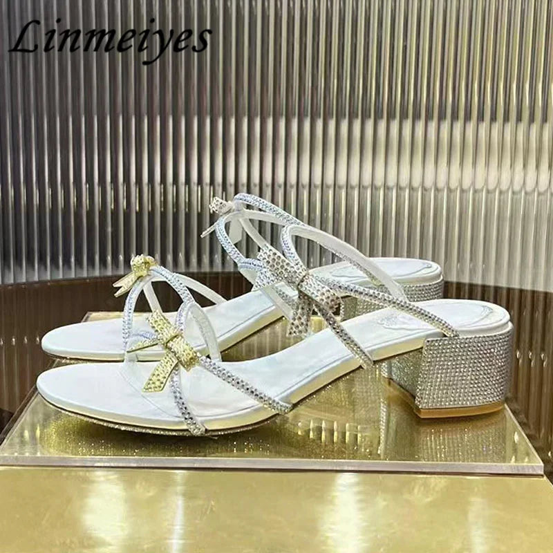Crystal Rhinestone Butterfly Knot High Heel Sandals for Women
