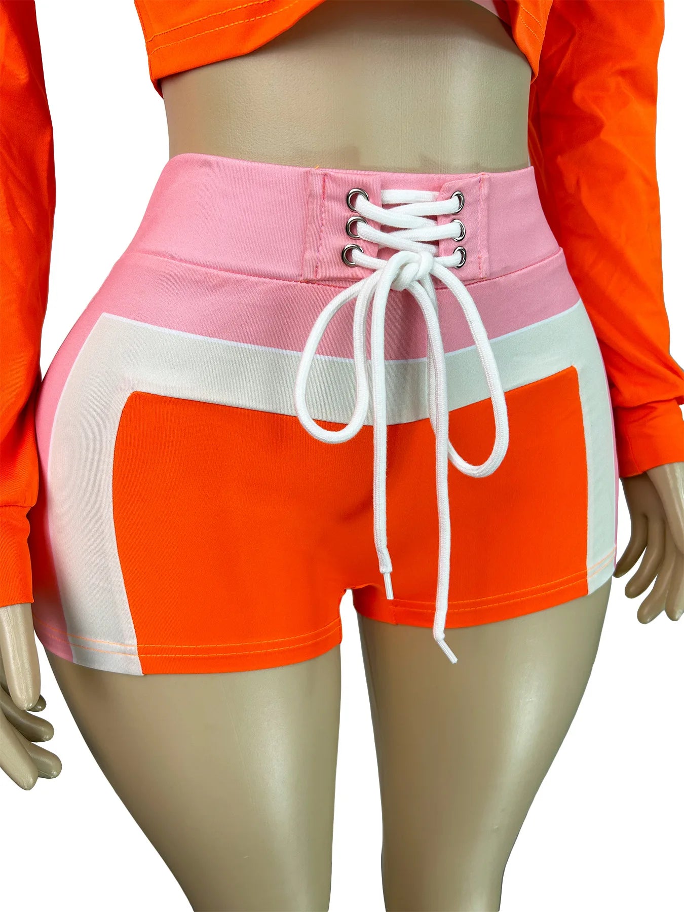 FAGADOER Sexy Sport 3 Pieces Set for Woman Color Block Long Sleeves Jacket + Tanks Top and Shorts Matching Female Beach Swimsuit