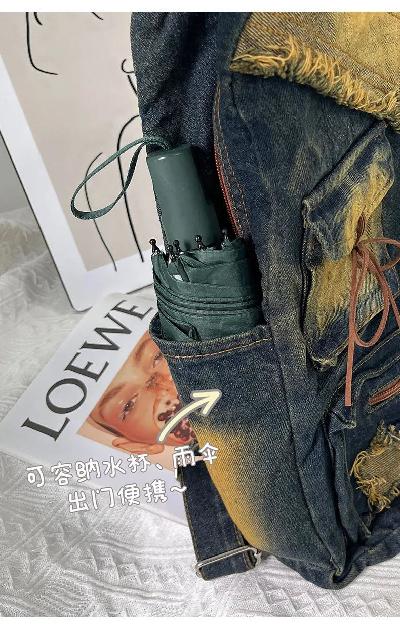 Washed Denim Backpack With Large Capacity for Women