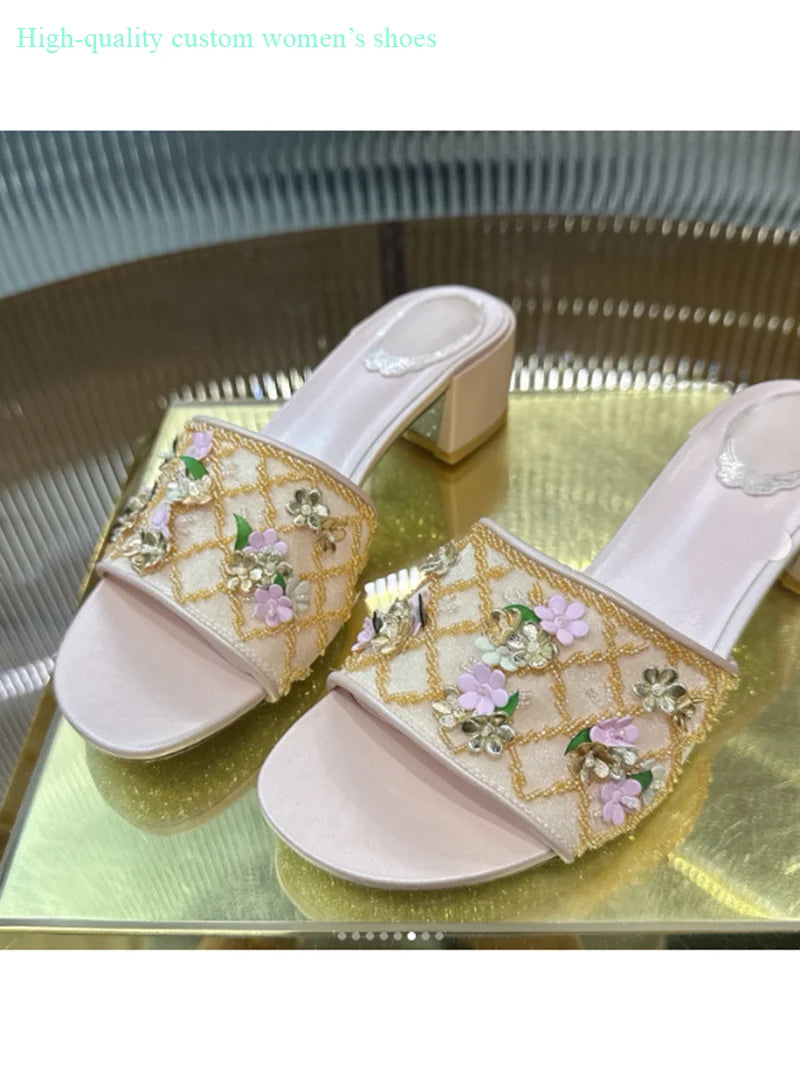 Floral Rhinestone Embellished Wedding Shoes for Women