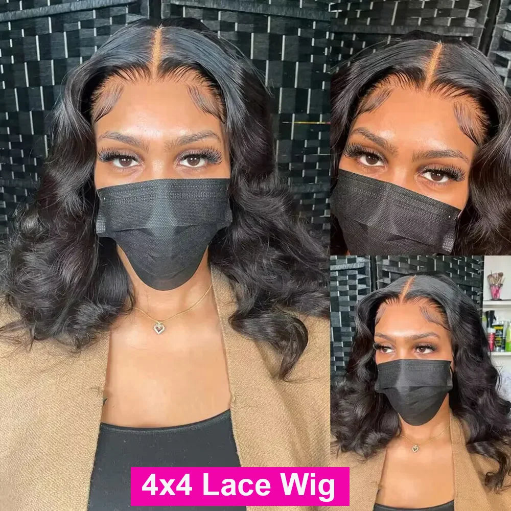 Body Wave Short Bob Human Hair Lace Front Wig for Women