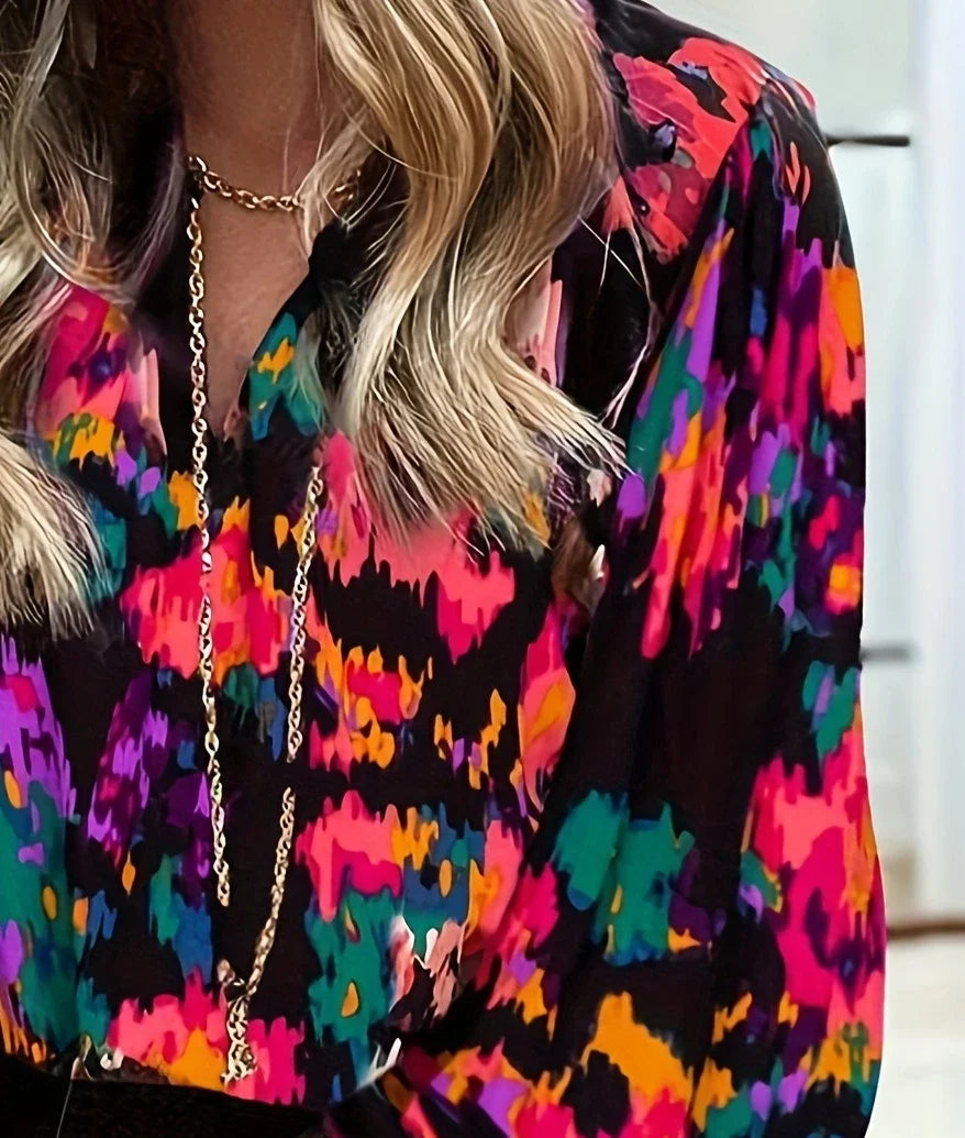 Soft Flowy Printed Tie Dye Puff Sleeve Blouse for Women