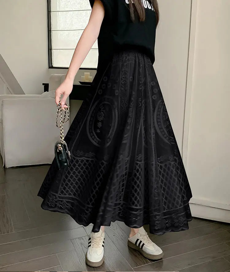 High Waisted Lace A Line Swing Midi Skirt for Women