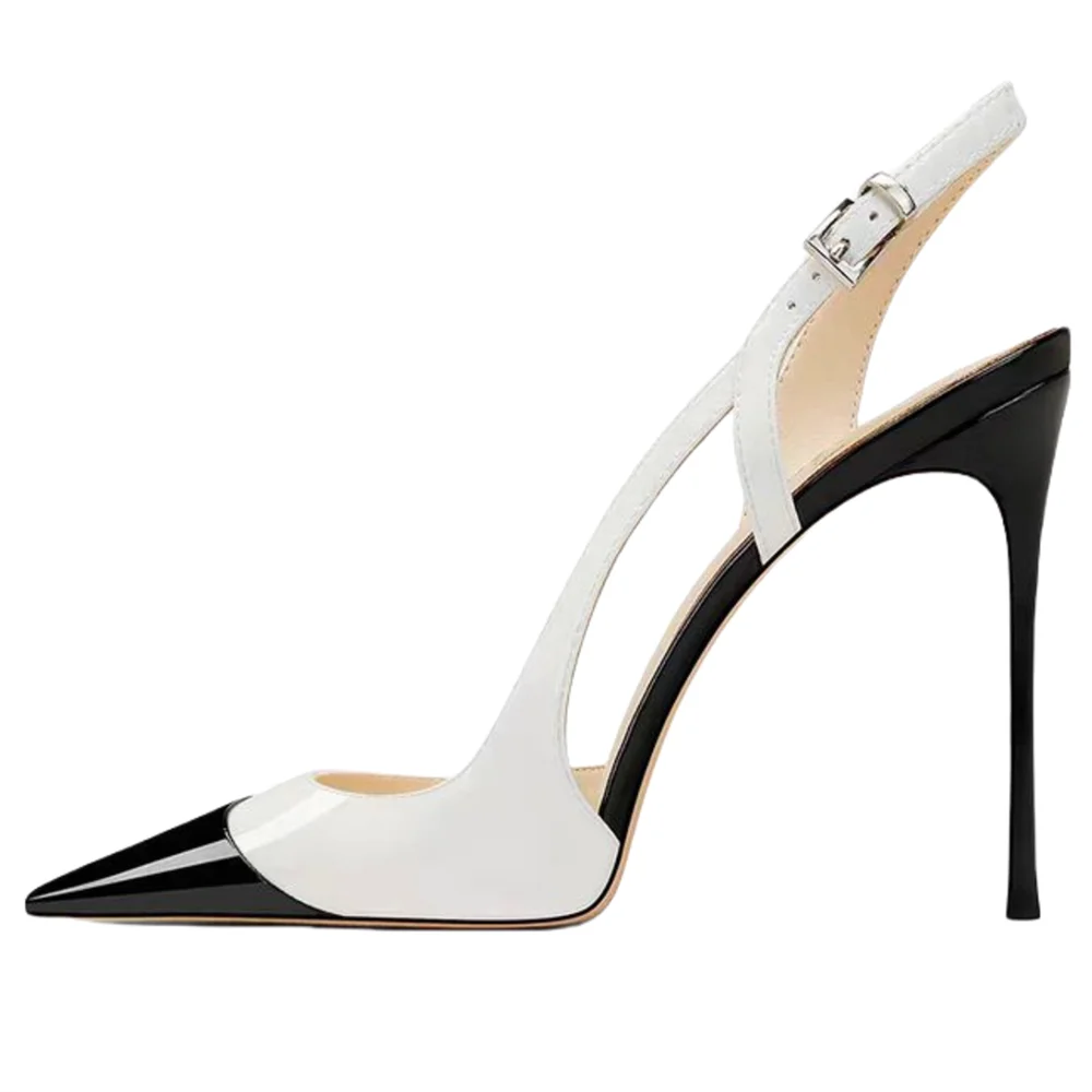 Patent Leather Pointed Toe Pumps With Rhinestone Ankle Strap for Women