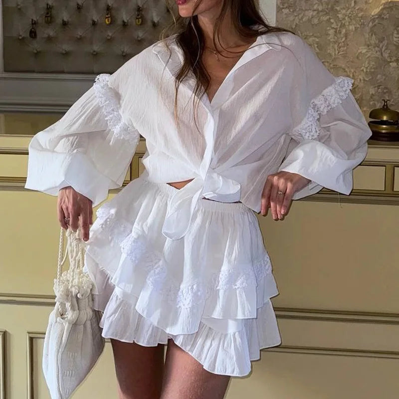 Collared Top and Wide Leg Shorts Set