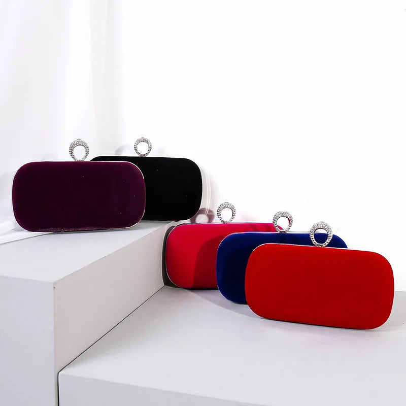 Velvet Rhinestone Chain Strap Evening Clutch Bag for Women
