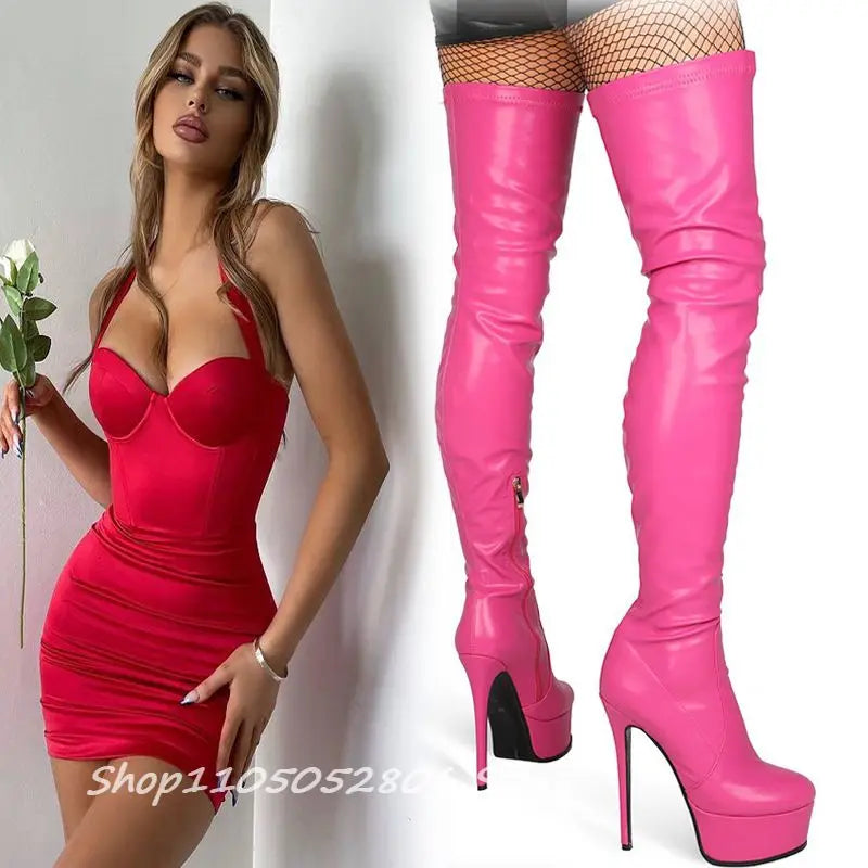 Colorful Graffiti Print Thigh High Platform Boots for Women