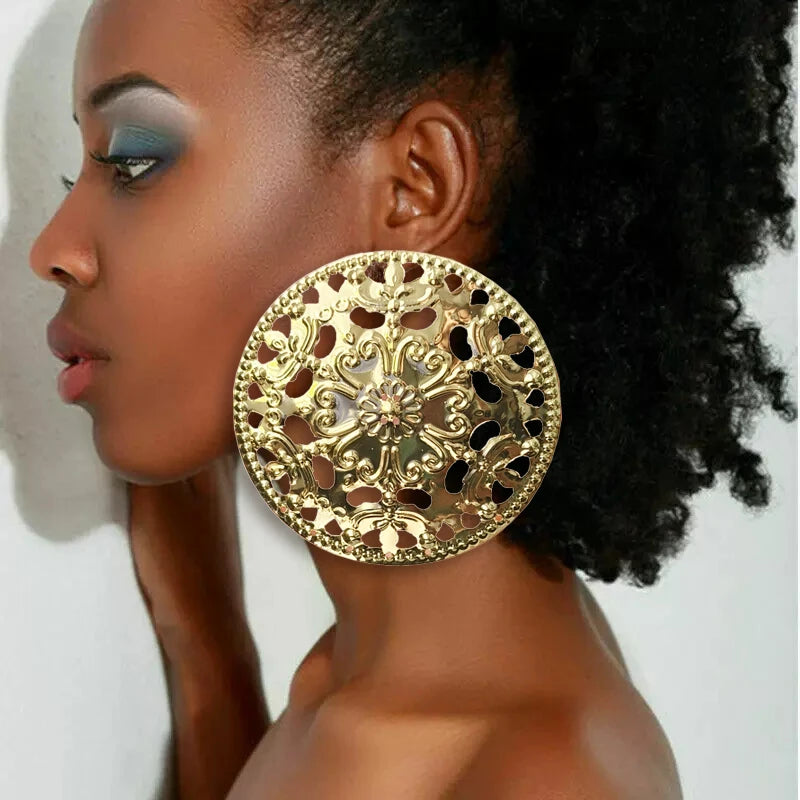 Fashion Jewelry Big Gold Color Round Geometric Earrings Dangle Drop Earrings For Women African Wedding Party Gifts