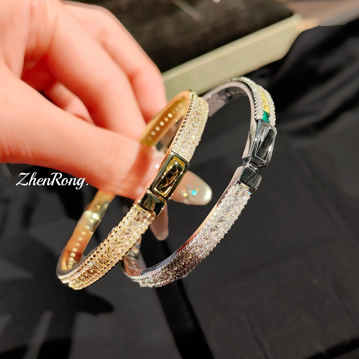 Elegant Gold Tone Paved Zirconia Bangle Bracelet for Women