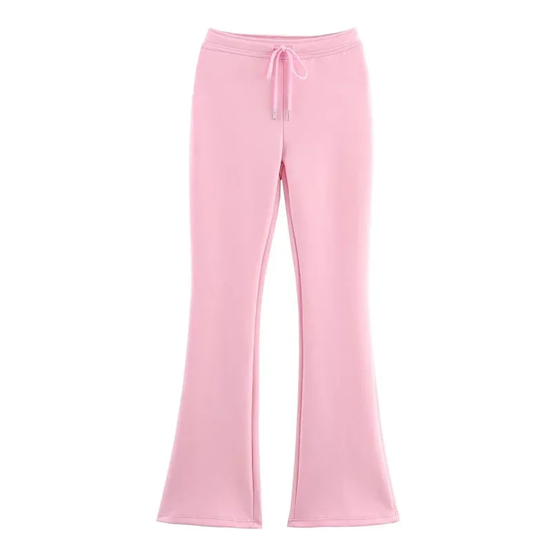 Solid Zip Front Coat and Trousers Two Piece Set for Women Autumn