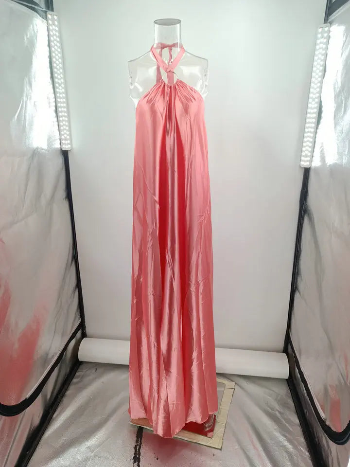 Backless Halter Neck Satin Evening Dress for Women