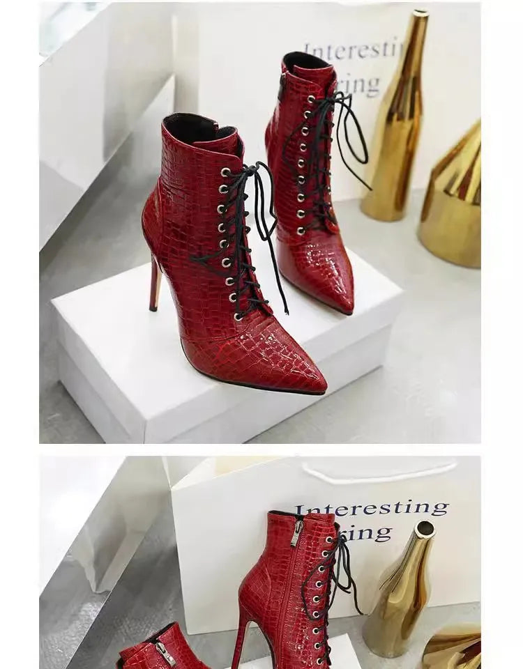 Chic Pointed Stiletto High Heel PU Leather Ankle Boots for Women