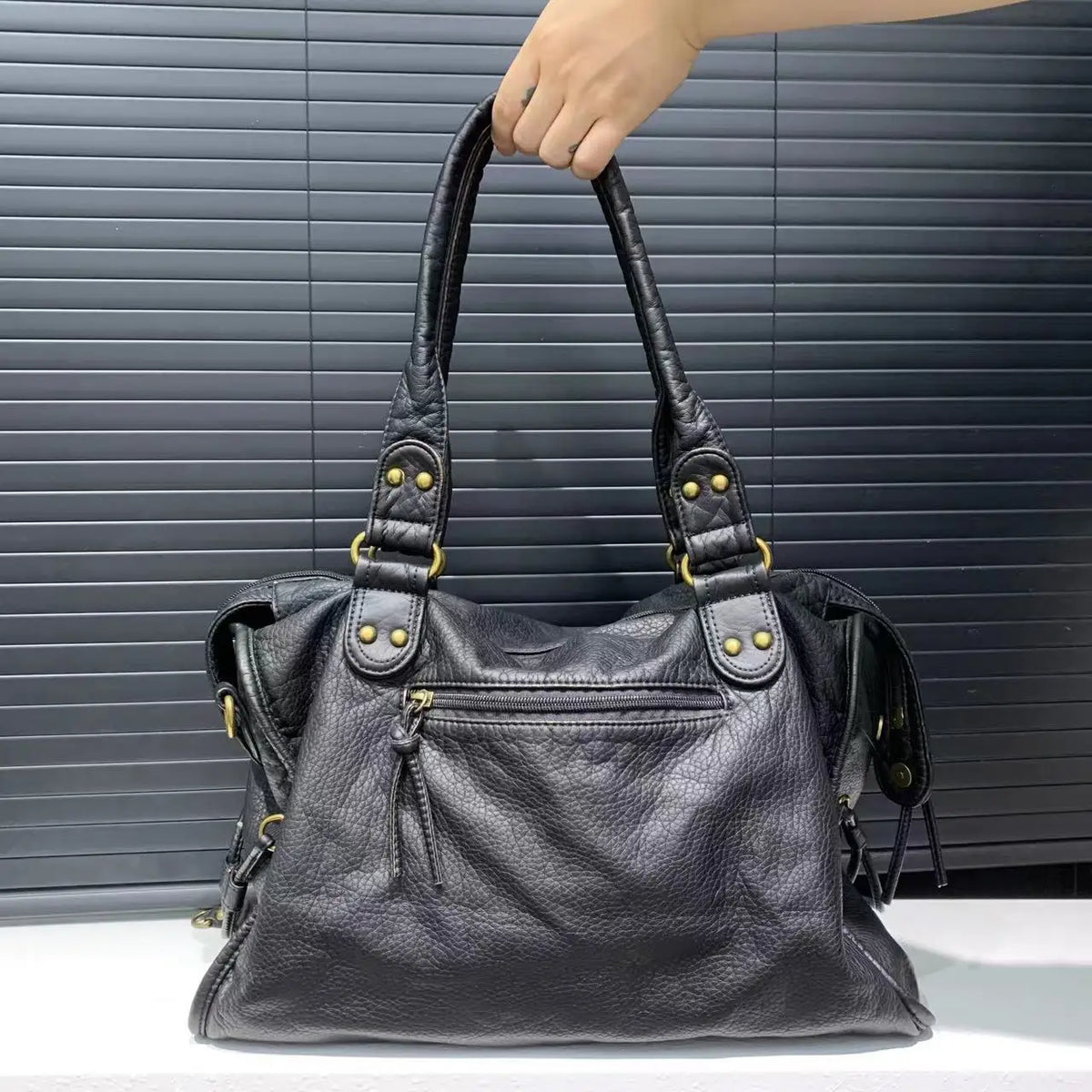 Vintage Washed PU Leather Shoulder Bag