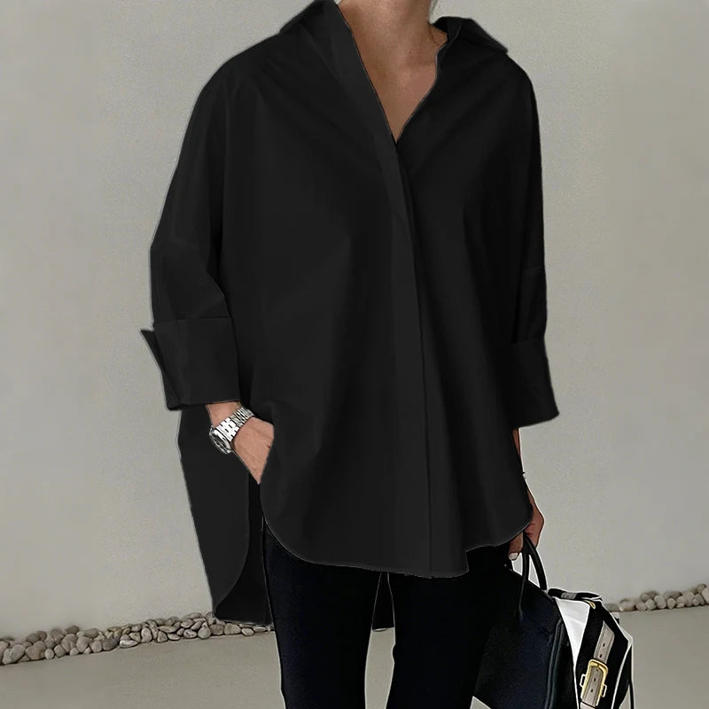 Oversized White Long Sleeve Button Up Blouse for Women