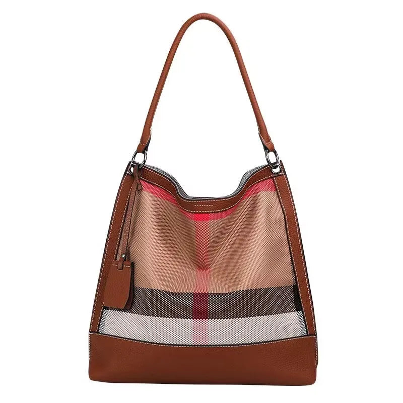 Versatile Large Capacity Plaid Canvas Messenger Bag for Women