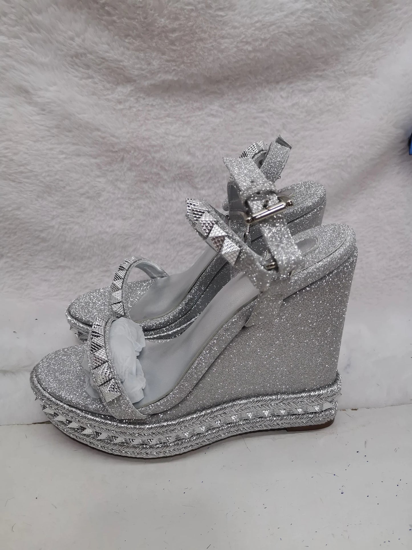 Open Toe Metallic Buckle Platform Wedge Sandals For Women