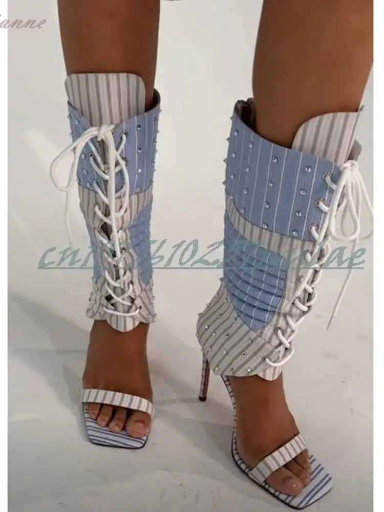 Glitter Strappy Lace Up Boots