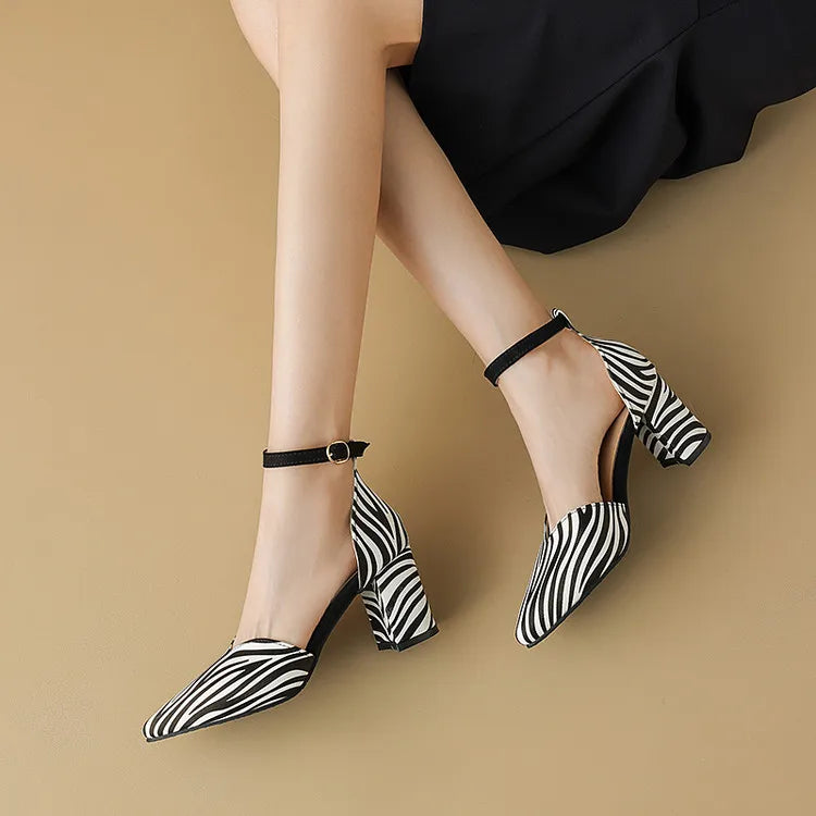 Animal Print V Cut Block Heel Pumps