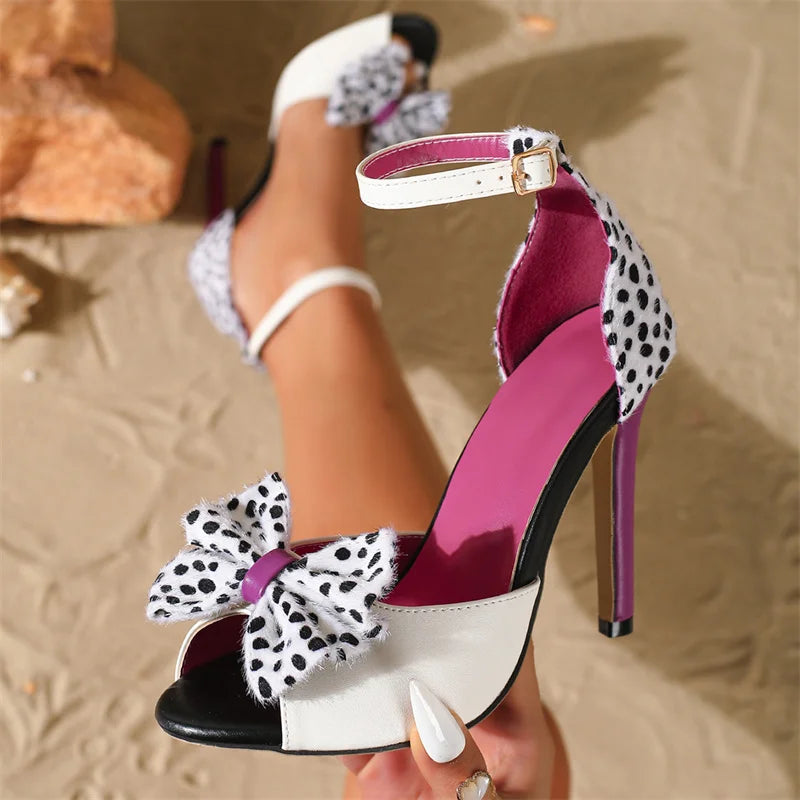 Polka Dot Bowknot Peep Toe Ankle Strap Sandals for Women