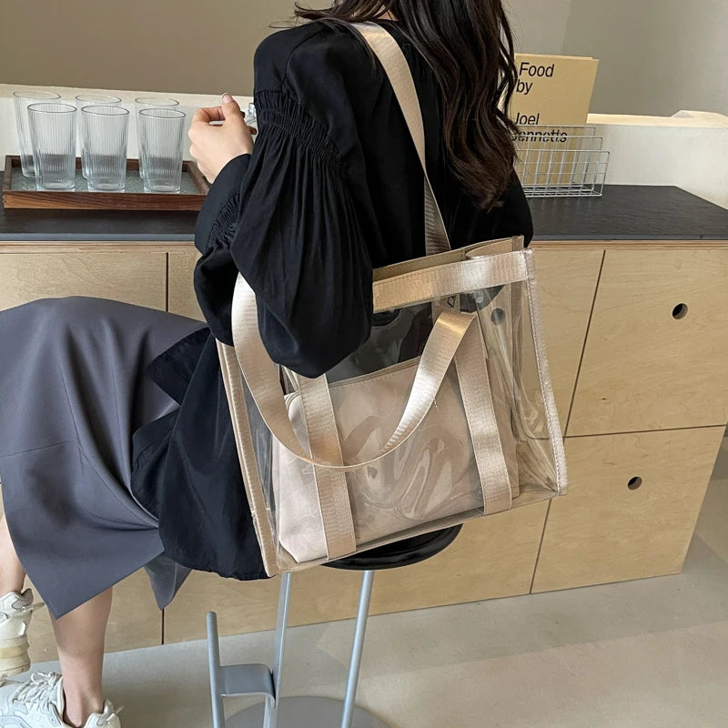 Two In One Transparent PVC Shoulder Bag Set for Women