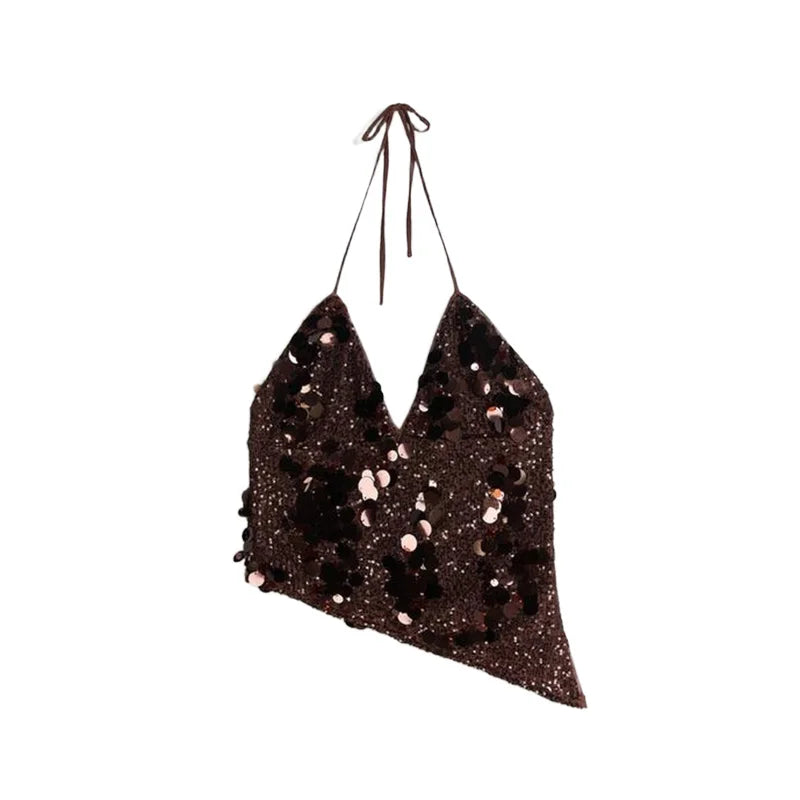 Sequin Halter Two Piece Top and Mini Skirt Set for Women