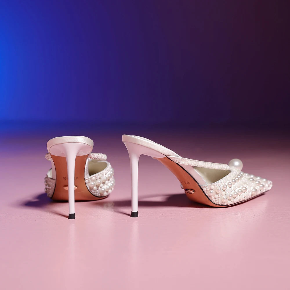 Elegant Silk Heeled Sandals With Bead Straps for Women