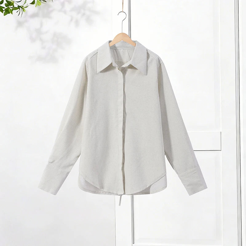 Lace Up Back Lapel Shirt and Loose Pants Set for Women