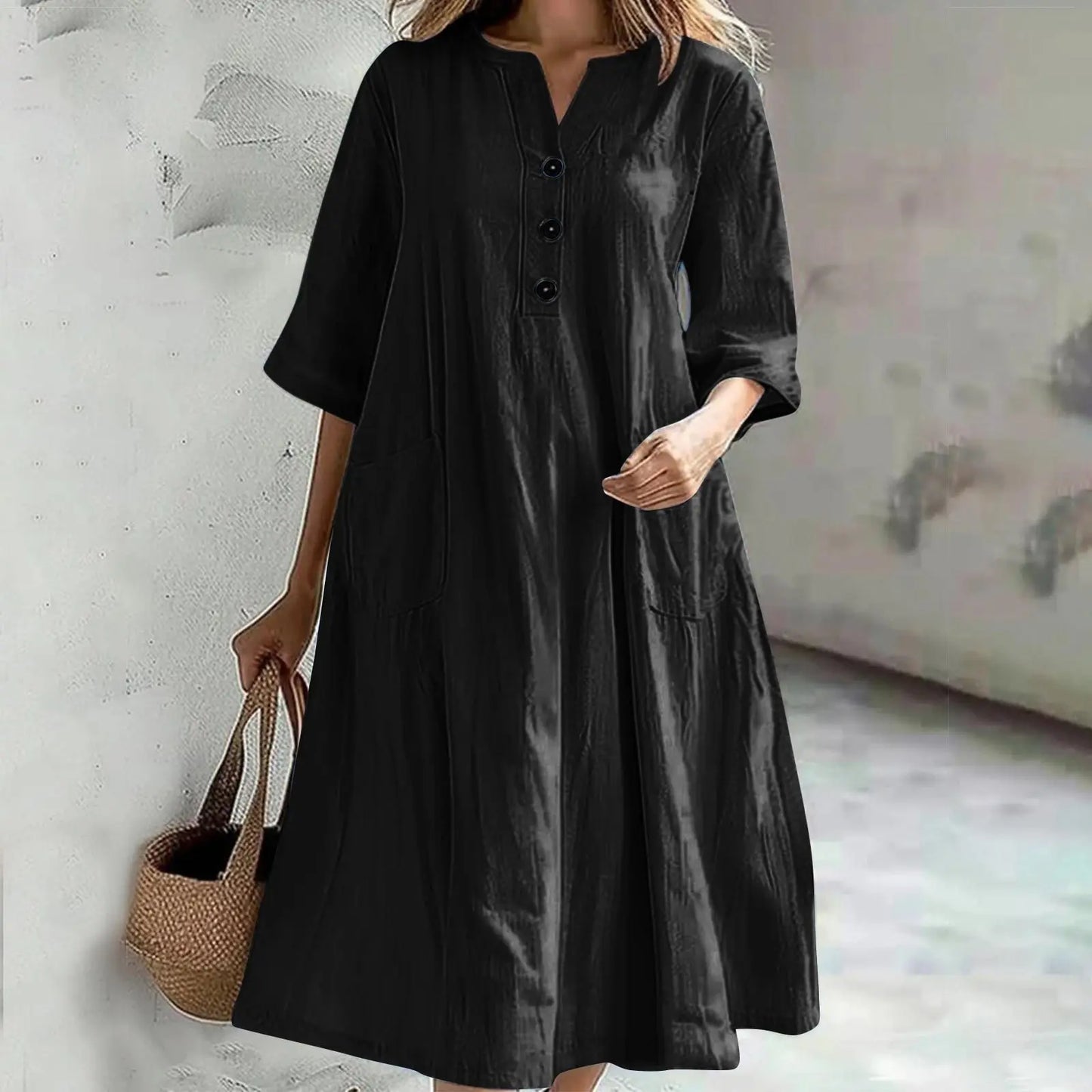 Elegant Casual Short Sleeve Solid Midi Dress for Women