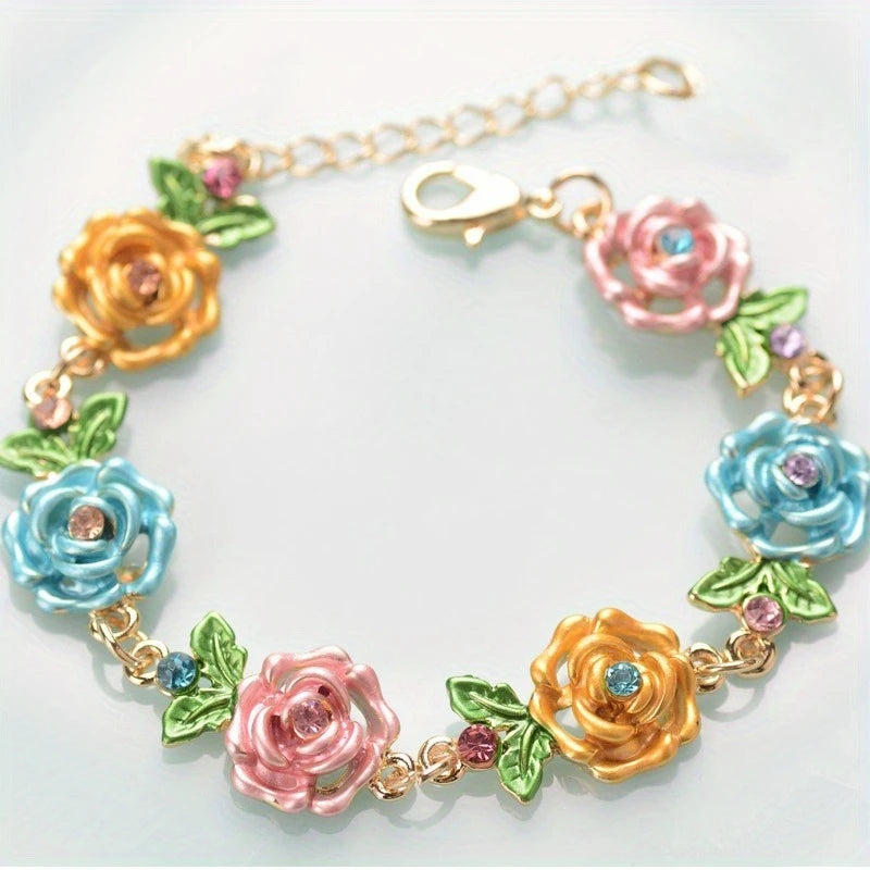 Multicolor Rose Charm Bracelet