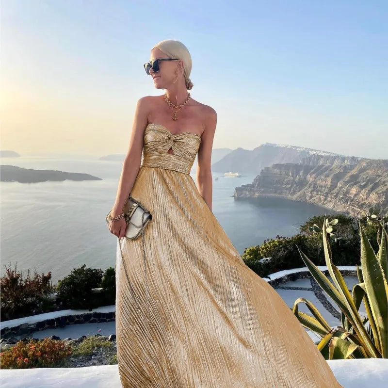 Sleeveless Chest Wrapping Dress Summer Women Sexy Hollow Out Solid Strapless Ladies Maxi Party Dress Fashion Streetwear