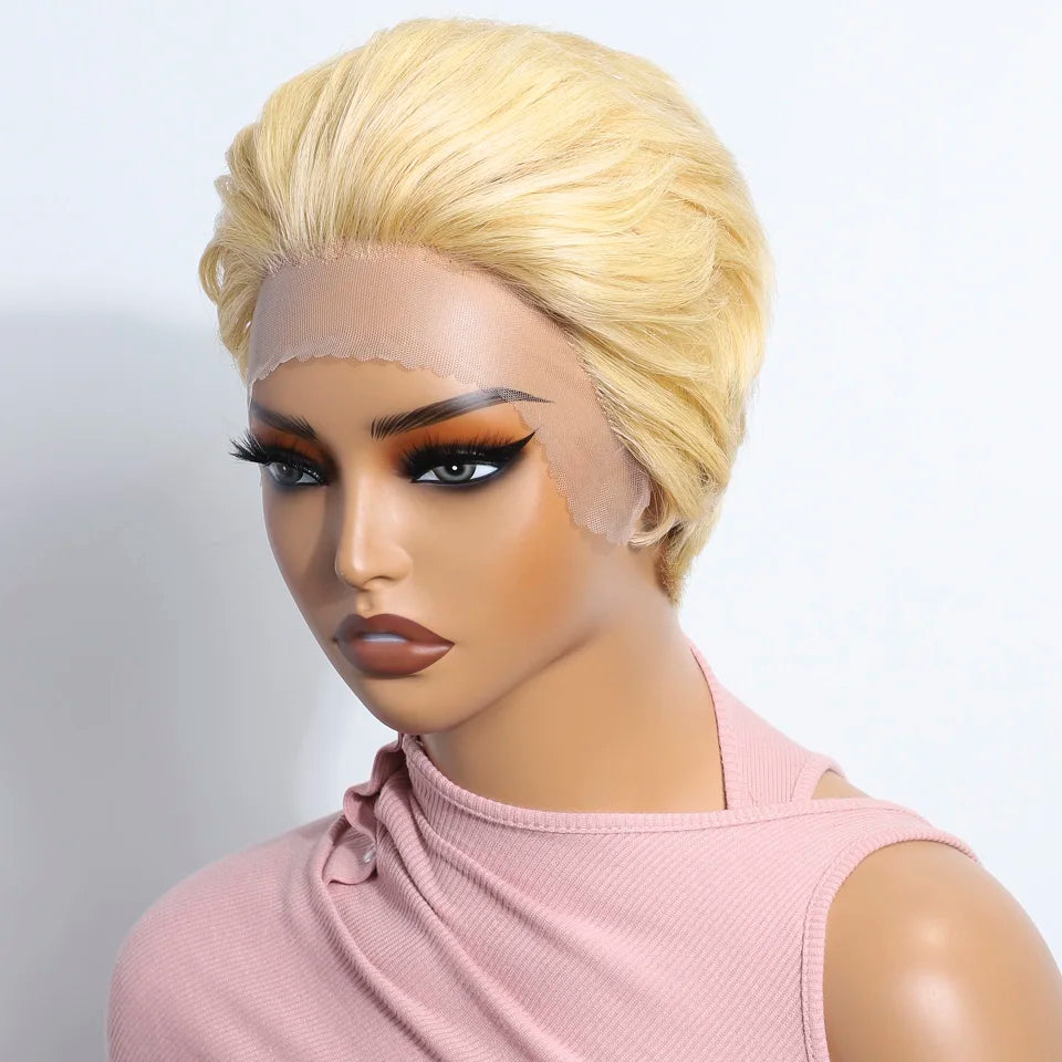Blonde Short Pixie Cut Silky Lace Front Wig for Women