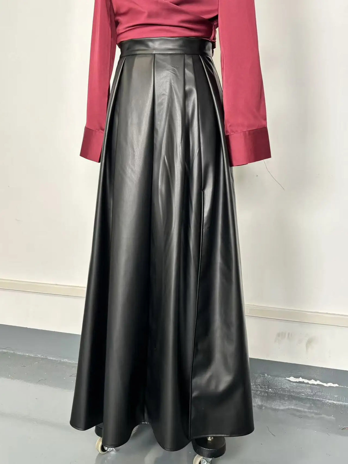 PU Leather Skirt New Style Fashion Large Slit Leather Skirt Mid-length Irregular Long Skirt Autumn Black Casual Holiday Skirts