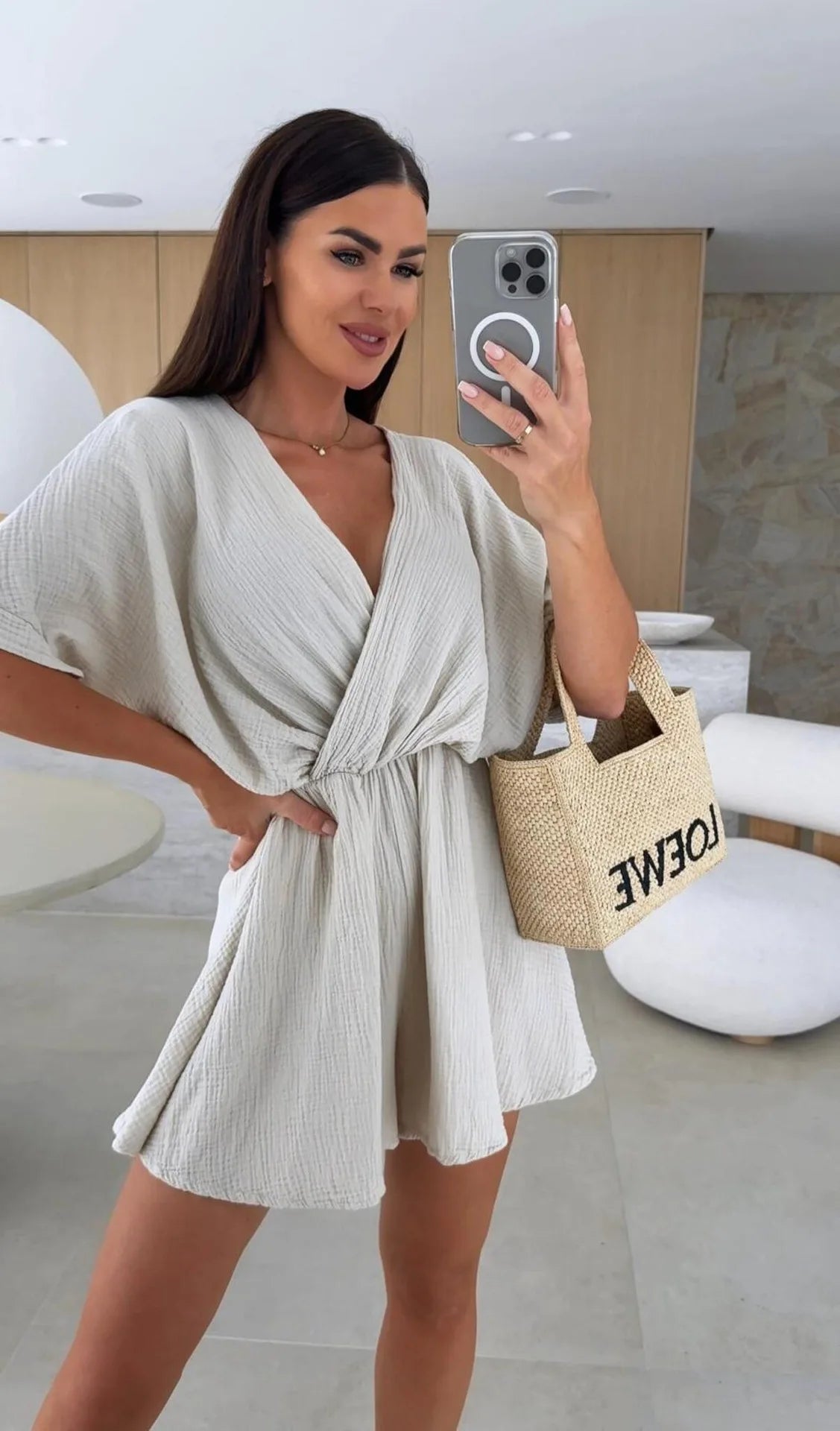 Elegant Deep V Neck Short Sleeve White Romper for Women