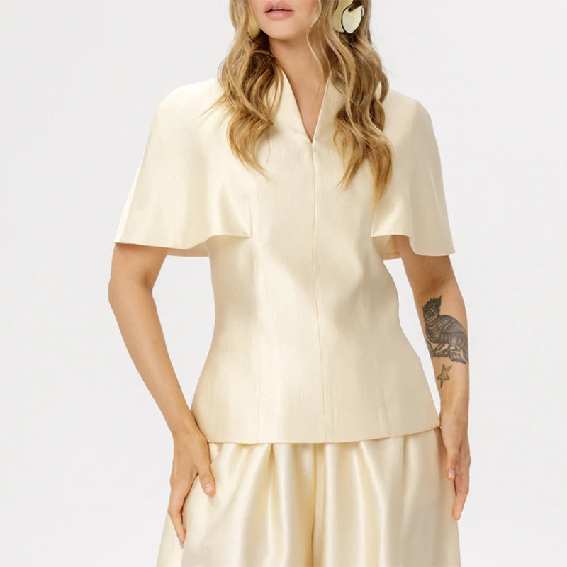 Casual V-Neck Top and Wide-Leg Pants Set for Women