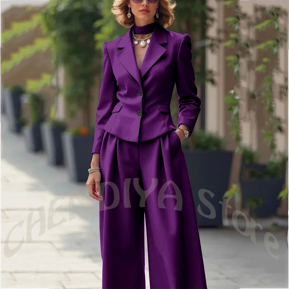 Elegant Notch Lapel Tailored Two Piece Suit Set for Women