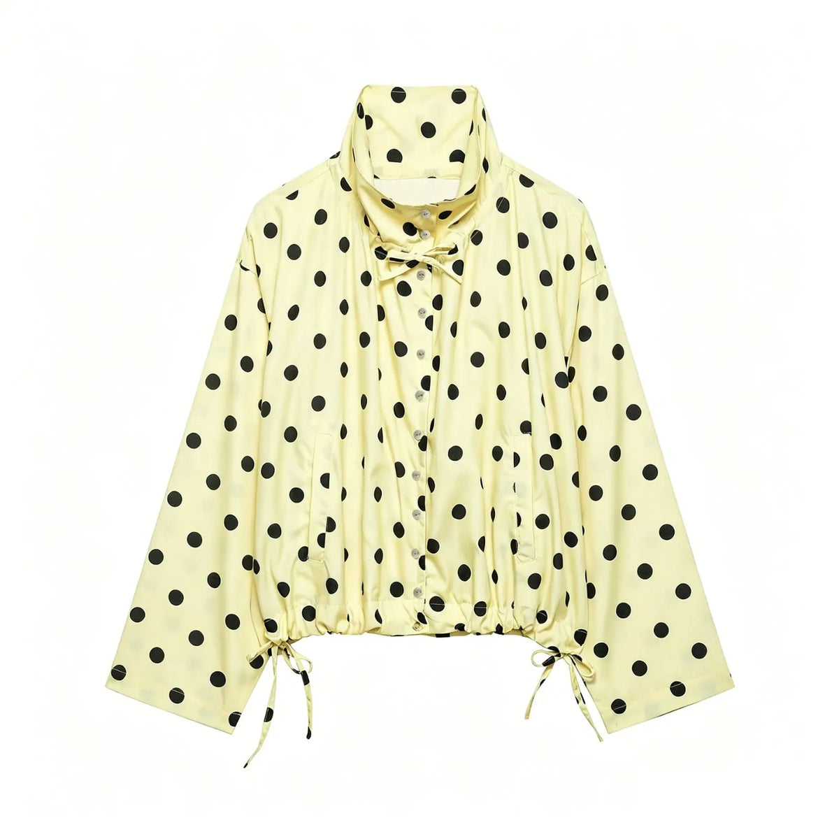 Pink Polka Dot High Collar Button Front Jacket for Women